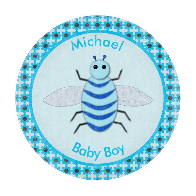 Cute Blue Baby Boy Bee Custom Cutting Board (Front)