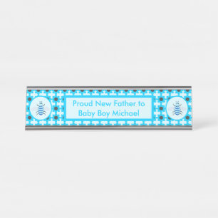Cute Blue Baby Boy Bee Custom Desk Name Plate