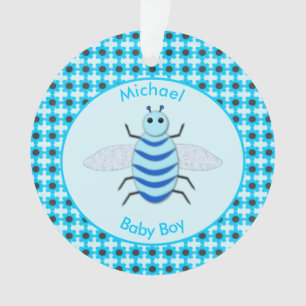 Cute Blue Baby Boy Bee Custom First Christmas Ornament