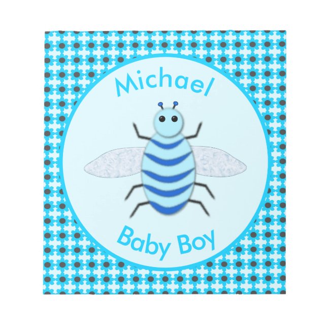 Cute Blue Baby Boy Bee Custom Notepad (Front)