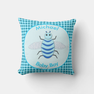 Cute Blue Baby Boy Bee Custom Outdoor Pillow