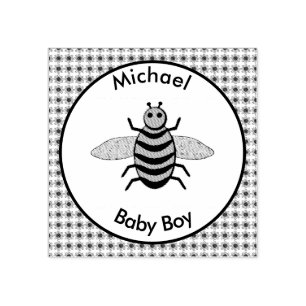 Cute Blue Baby Boy Bee Custom Rubber Stamp