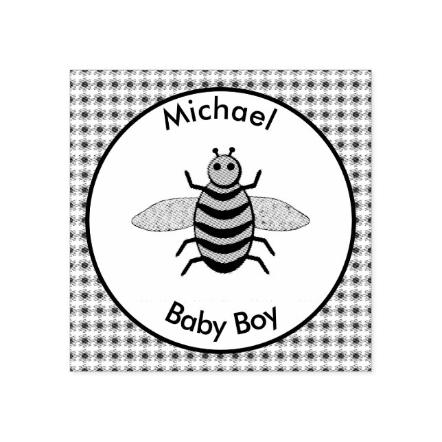 Cute Blue Baby Boy Bee Custom Rubber Stamp (Imprint)