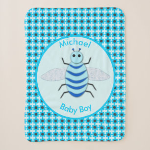 Cute Blue Baby Boy Bee Custom Sherpa Blanket