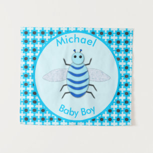 Cute Blue Baby Boy Bee Custom Tapestry