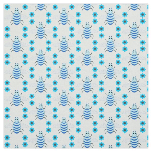 Cute Blue Baby Boy Bee Fabric (Swatch)