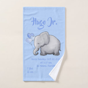 Cute Blue Baby Boy Birth Stat Elephant Nursery Hand Towel