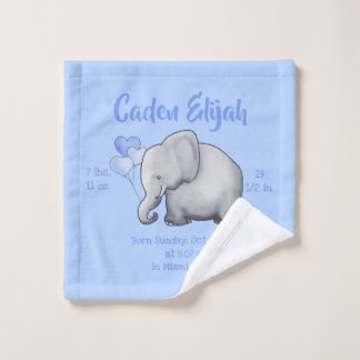 Cute Blue Baby Boy Birth Stat Elephant Nursery Wash Cloth