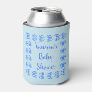 Cute Blue Baby Boy Bunny Feet Easter Baby Shower Can Cooler