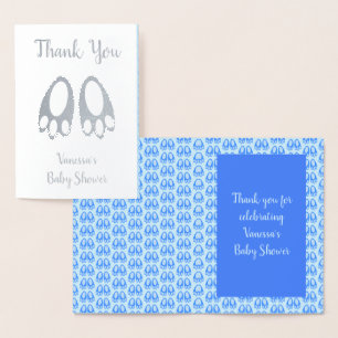 Cute Blue Baby Boy Bunny Feet Easter Baby Shower Foil Card
