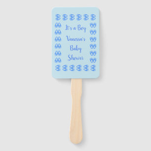 Cute Blue Baby Boy Bunny Feet Easter Baby Shower Hand Fan