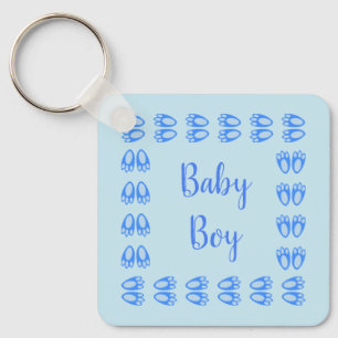 Cute Blue Baby Boy Bunny Feet Easter Baby Shower Keychain