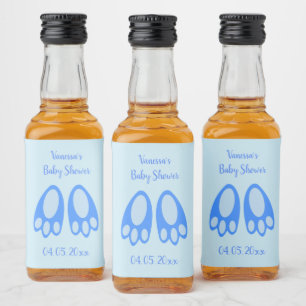 Cute Blue Baby Boy Bunny Feet Easter Baby Shower Liquor Bottle Label