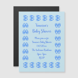Cute Blue Baby Boy Bunny Feet Easter Baby Shower Magnetic Invitation