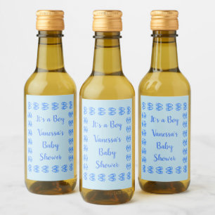 Cute Blue Baby Boy Bunny Feet Easter Baby Shower Wine Label
