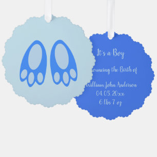 Cute Blue Baby Boy Bunny Feet Easter Custom Ornament Card
