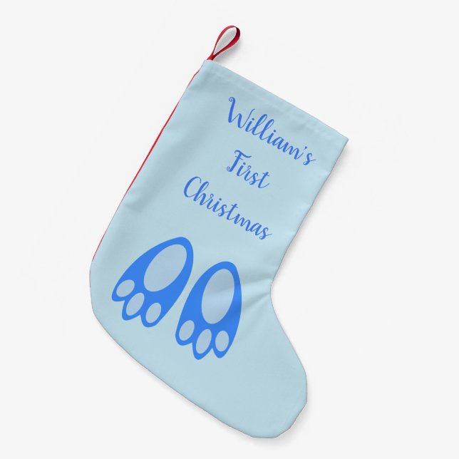 Cute Blue Baby Boy Bunny Feet Easter Custom Small Christmas Stocking (Front (Hanging))