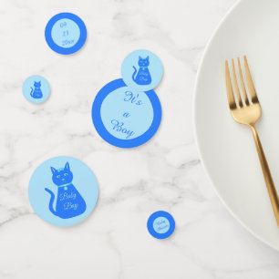 Cute Blue Baby Boy Cat Custom Baby Shower Confetti