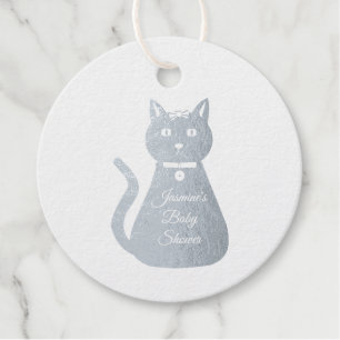 Cute Blue Baby Boy Cat Custom Baby Shower Favour Tags