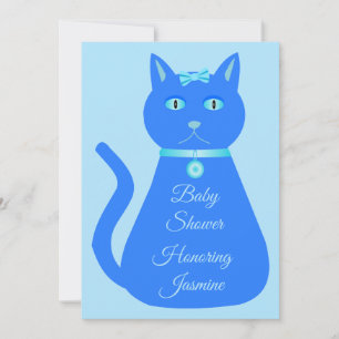 Cute Blue Baby Boy Cat Custom Baby Shower Invitation