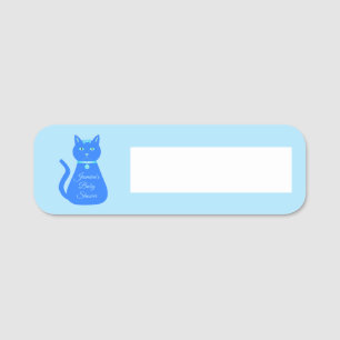 Cute Blue Baby Boy Cat Custom Baby Shower Name Tag