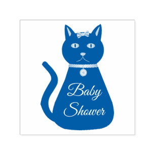 Cute Blue Baby Boy Cat Custom Baby Shower Self-inking Stamp