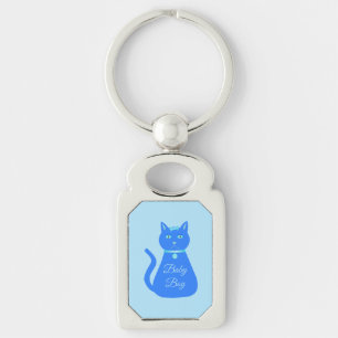 Cute Blue Baby Boy Cat Custom Gender Reveal Keychain