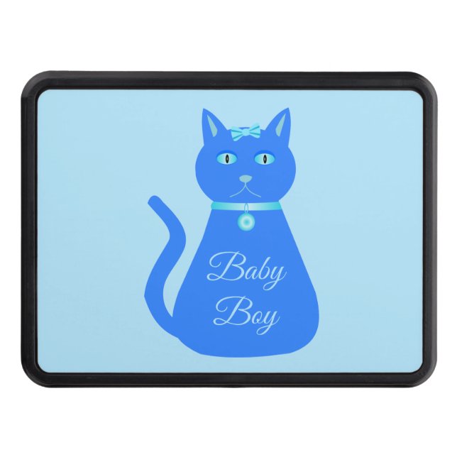 Cute Blue Baby Boy Cat Custom Gender Reveal Trailer Hitch Cover (Front)