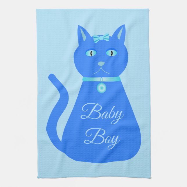 Cute Blue Baby Boy Cat Custom Kitchen Towel (Vertical)