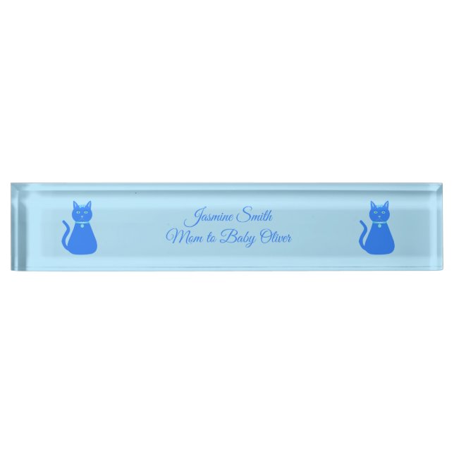 Cute Blue Baby Boy Cat Custom New Mom Nameplate (Front)
