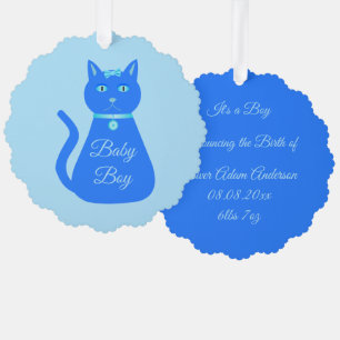 Cute Blue Baby Boy Cat Custom Ornament Card