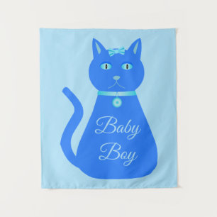 Cute Blue Baby Boy Cat Custom Tapestry
