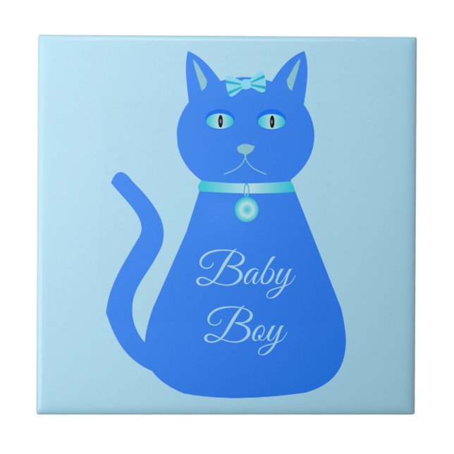 Cute Blue Baby Boy Cat Custom Tile (Front)