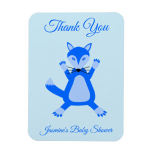 Cute Blue Baby Boy Fox Custom Baby Shower Magnet