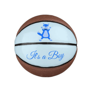 Cute Blue Baby Boy Fox Custom Gender Reveal Mini Basketball