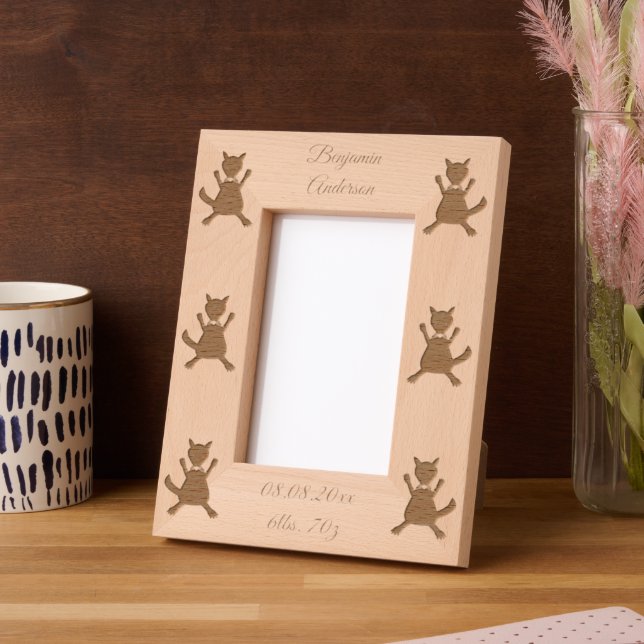 Cute Blue Baby Boy Fox Custom New Baby Etched Frames (Left)