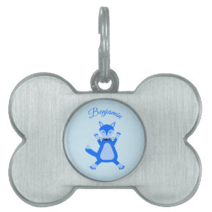 Cute Blue Baby Boy Fox Custom Pet Name ID Tag