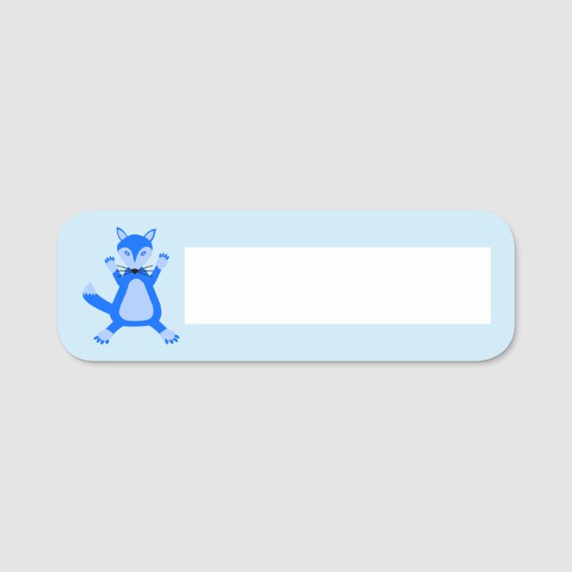 Cute Blue Baby Boy Fox Name Tag (Front)