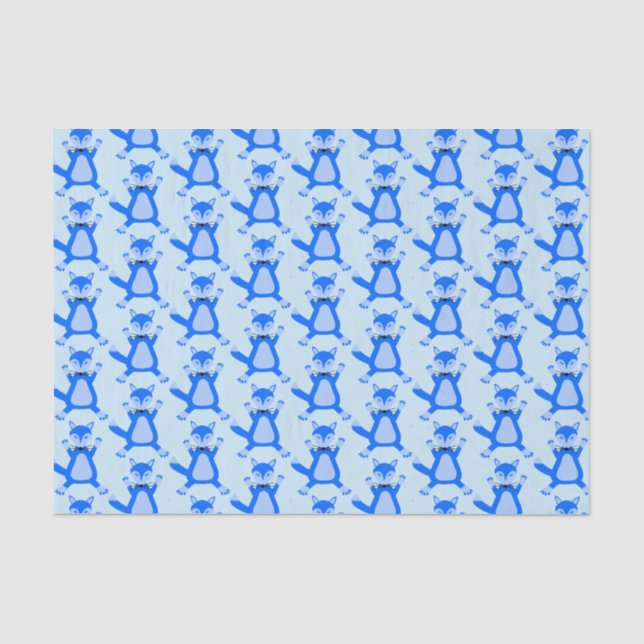 Cute Blue Baby Boy Fox Patterned Tissue Paper (Front)