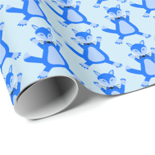 Cute Blue Baby Boy Fox Patterned Wrapping Paper