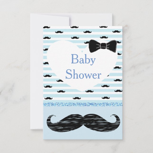 Cute Blue Baby Boy Mustache Baby shower Invitation (Devant)