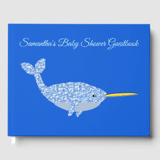 Cute Blue Baby Boy Narwhal Baby Shower Custom Guest Book