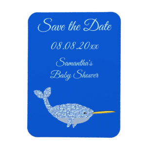 Cute Blue Baby Boy Narwhal Baby Shower Custom Magnet