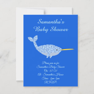 Cute Blue Baby Boy Narwhal Baby Shower Custom Magnetic Invitation