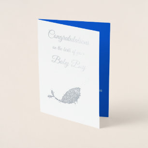Cute Blue Baby Boy Narwhal Congratulations Custom Foil Card