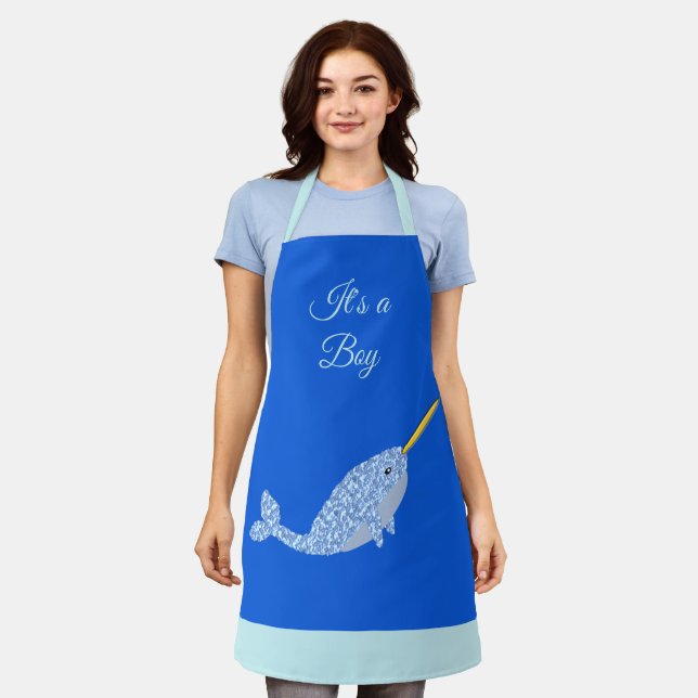Cute Blue Baby Boy Narwhal Custom Apron (Worn)