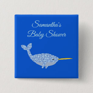 ]Cute Blue Baby Boy Narwhal Custom Baby Shower 2 Inch Square Button