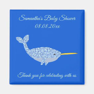 Cute Blue Baby Boy Narwhal Custom Baby Shower Magnet