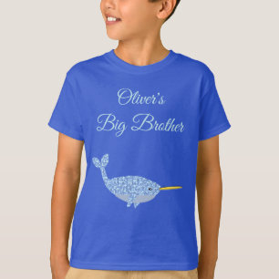 Cute Blue Baby Boy Narwhal Custom Big Brother T-Shirt