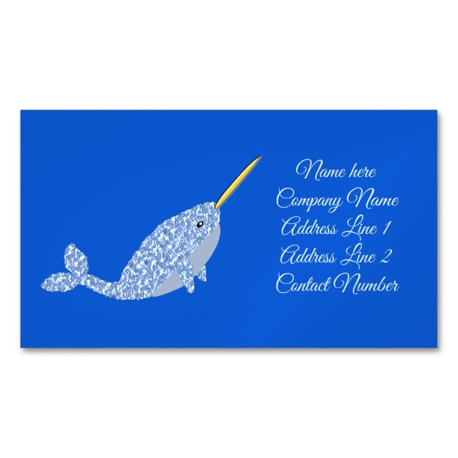 Cute Blue Baby Boy Narwhal Custom Magnetic Business Card (Front)